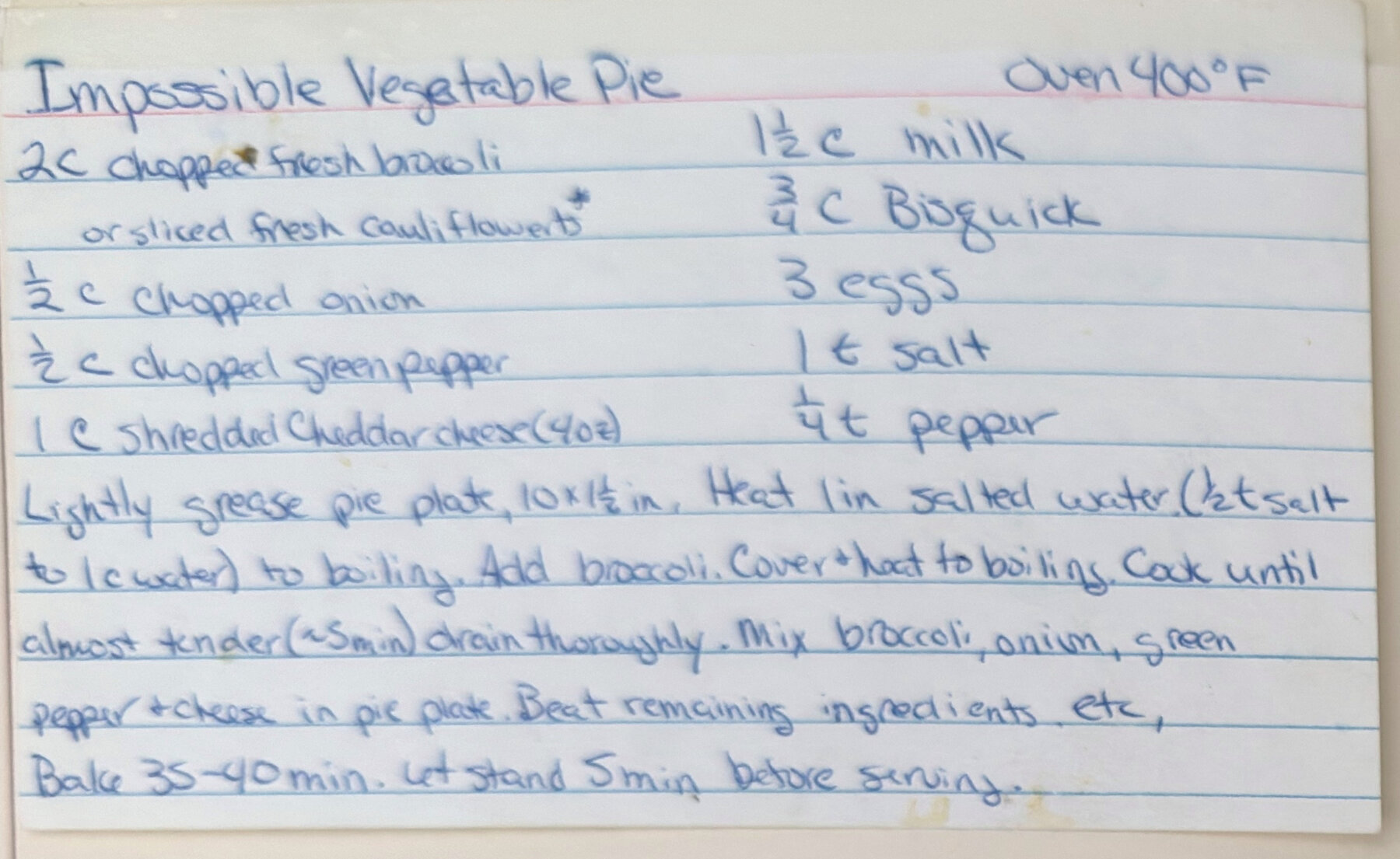 The original: Impossible Vegetable Pie