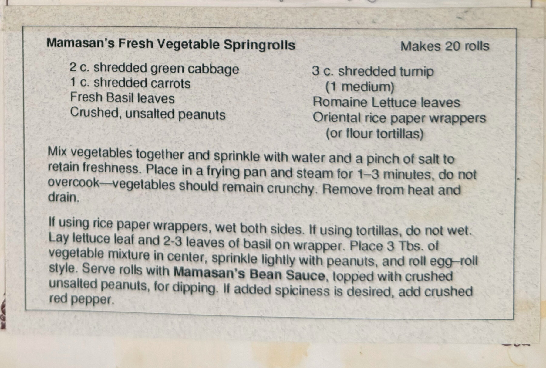 The original: Mamasan's Fresh Vegetable Springrolls