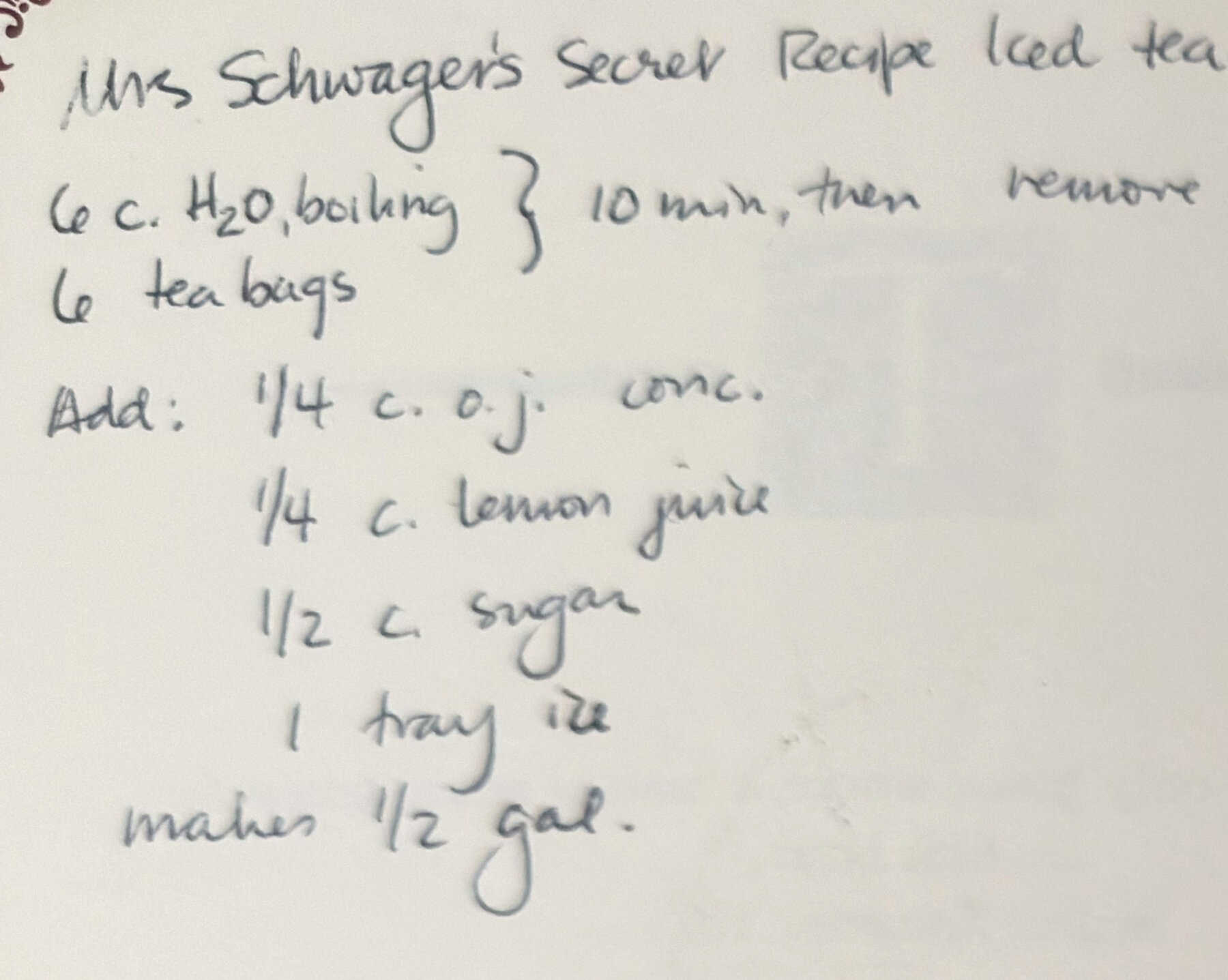 The original: Mrs Schwager's Secret Recipe Iced Tea